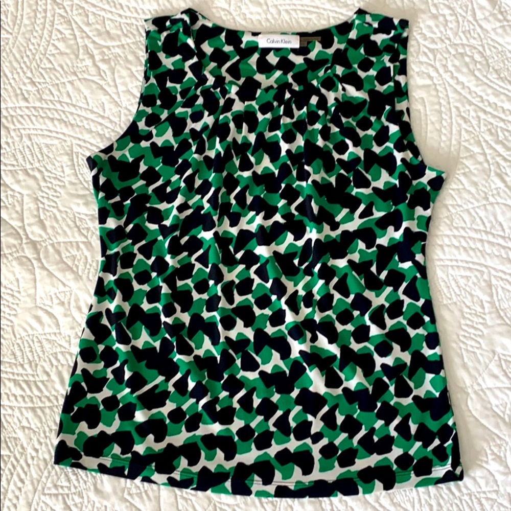 Calvin Klein Sleeveless Pleated Neck Blouse